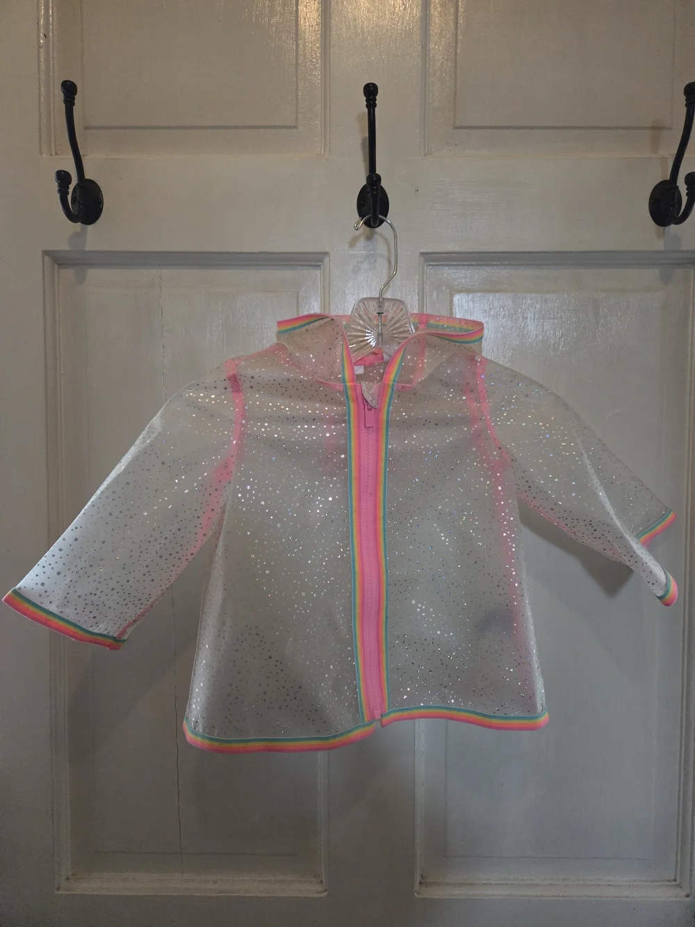 GAP Baby Clear Raincoat with Pink Trim and Silver Sparkle